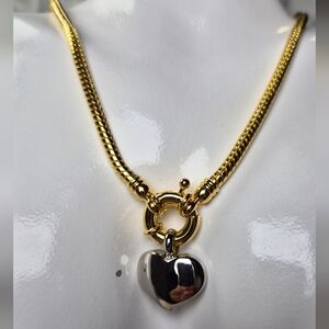 100 Mil Gold Plated Snake Chain Necklace WG Plated Heart Pendant Spring Ring